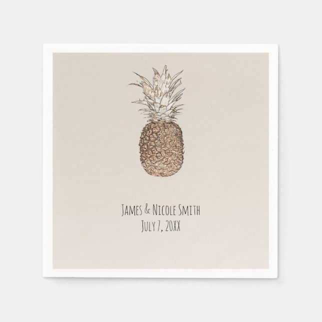 Rustik Bröllop med Tropisk Hawaiiansk Ananas Pappersservett (Framsidan)