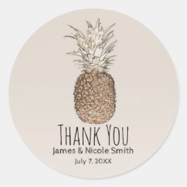 Rustik Bröllop med Tropisk Hawaiiansk Ananas Runt Klistermärke