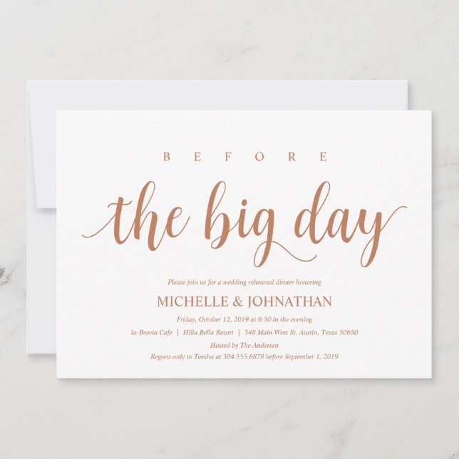 Rustik Bröllop-repetitionsmiddag, modern koppar Inbjudningar (Framsida)