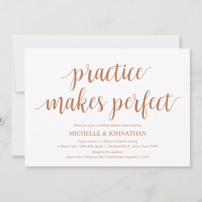 Rustik Bröllop-repetitionsmiddag, modern koppar Inbjudningar (Framsida)