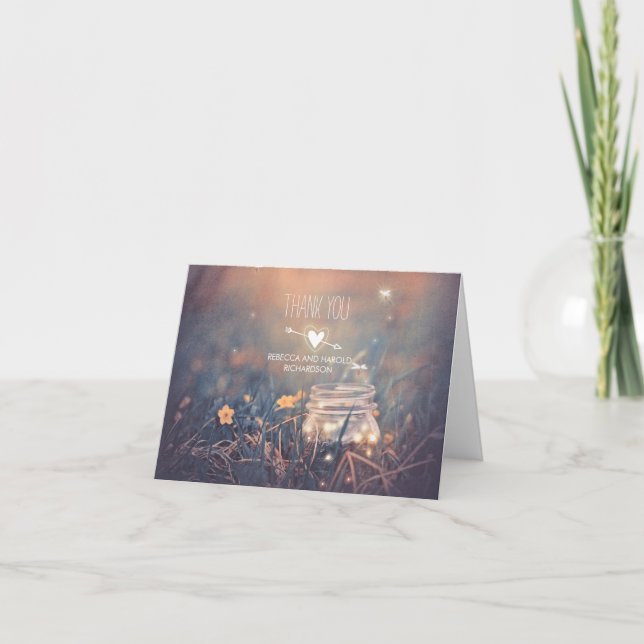 Rustik bröllop tack med eldflugor murarburk (Framsida)