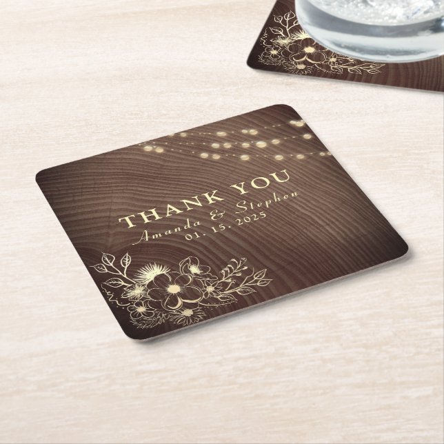 Rustik bröllop tack papper coaster underlägg papper kvadrat (Vinklad)