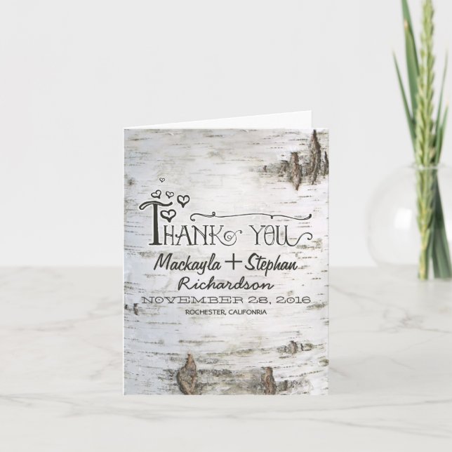 rustik bröllop tackkort med björkbark (Framsida)