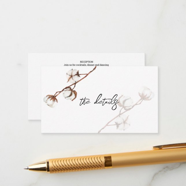 Rustik bröllop trendig bomull Information Detalj Tilläggskort (Fram/Back In Situ)