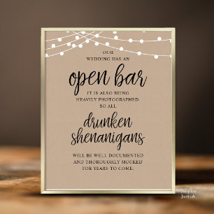 Rustik Bröllops Öppen Bar, Berusade Busstreck Poster