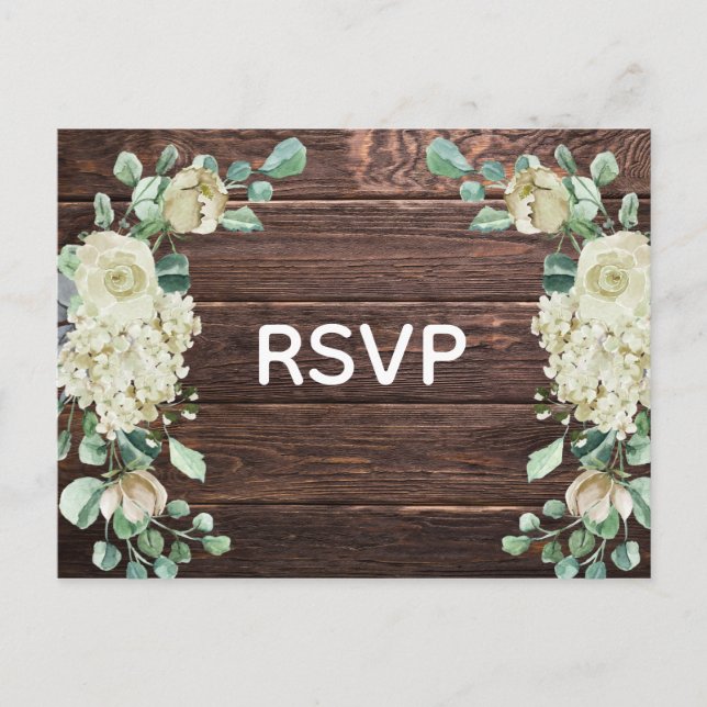 Rustik Bröllops-RSVP med Trä och Rosor Inbjudan Vykort (Framsida)