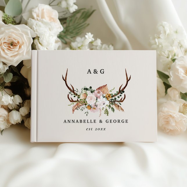 Rustik Bröllopsblomma med Horn Boho Skogslund Gästböcker (Skapare uppladdad)