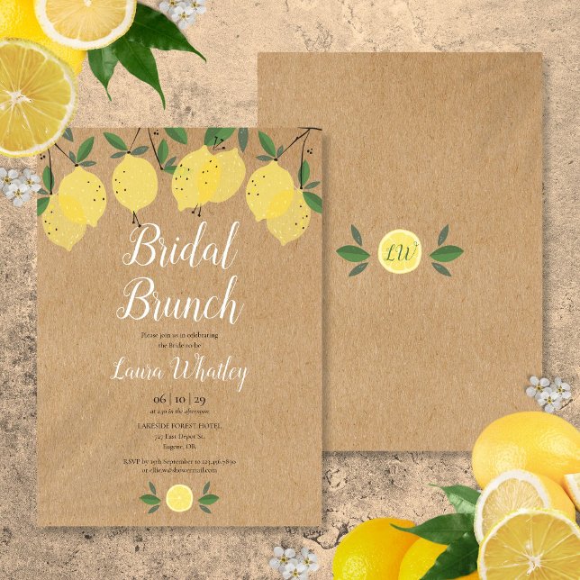 Rustik bröllopsbrunch med citron bröllopsdusch inbjudningar (Rustic Bridal Brunch Lemon Bridal Shower Invitation)