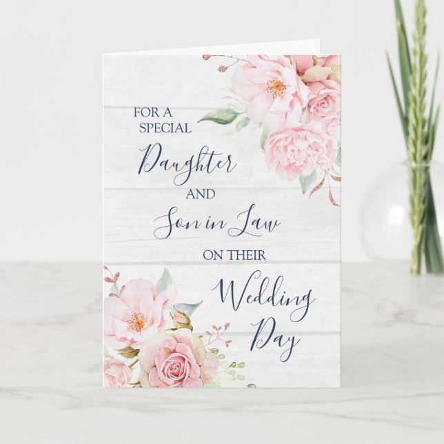 Rustik bröllopsdag dotter svärson blommor tack kort (Framsida)