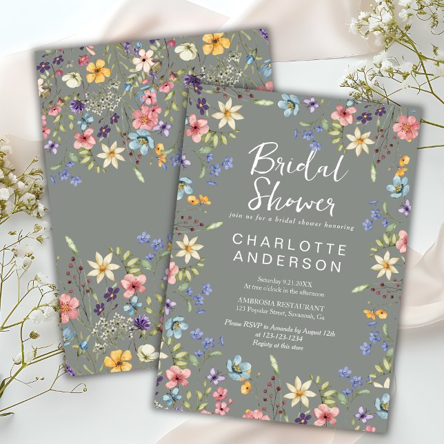 Rustik Bröllopsdagsinbjudan med Vilda Blommor och  Inbjudningar (Skapare uppladdad)