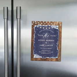 Rustik Bröllopsdatum Trä Sönderriven Denim Magnet