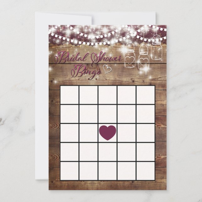 Rustik Bröllopsdusch Bingo Spel Merlot (Framsida)