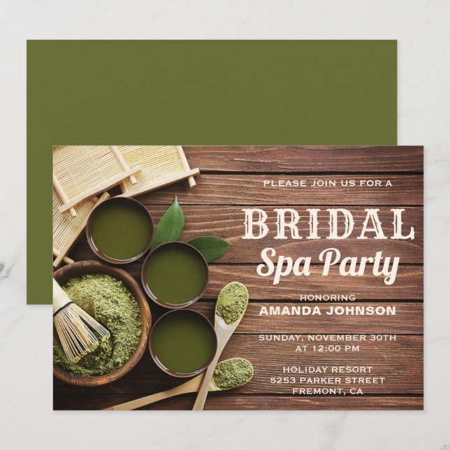 Rustik bröllopsdusch Grön spa-fest inbjudan (Fram/baksida)