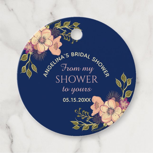 Rustik Bröllopsdusch med Blommor Gåvor Etiketter (Framsida)