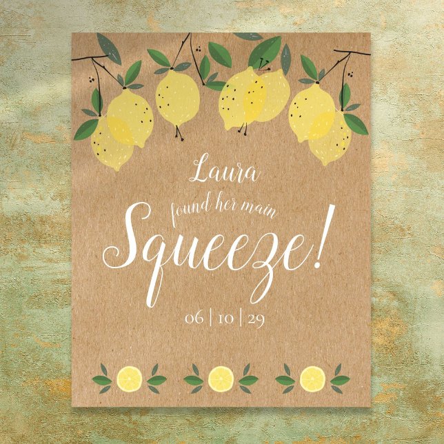 Rustik Bröllopsdusch med Citroner som Huvudattrakt Poster (Rustic Main Squeeze Lemons Bridal Shower Poster)