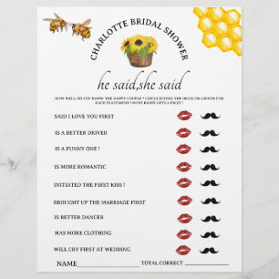 Rustik Bröllopsduschspel med Han sa Hon sa Reklamblad