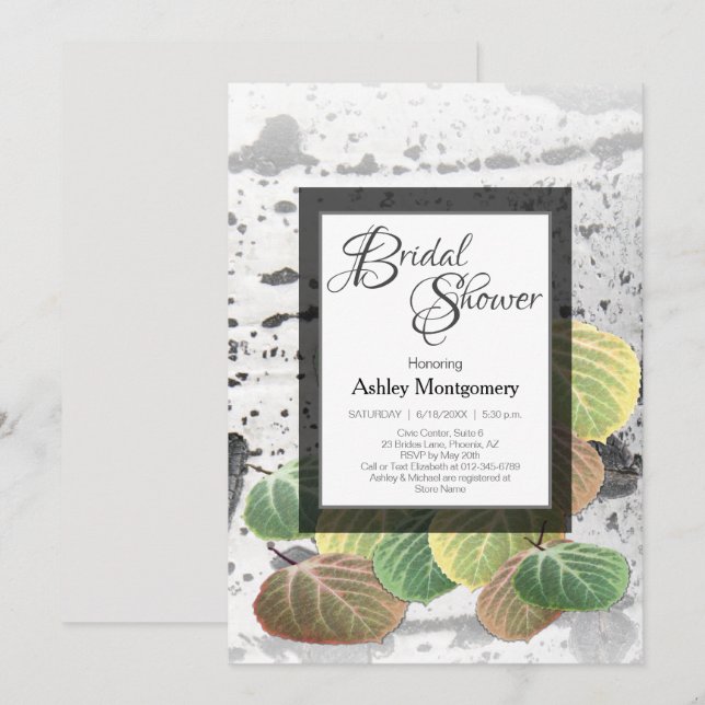 Rustik bröllopsfest Aspenbark och blad Inbjudningar (Fram/baksida)