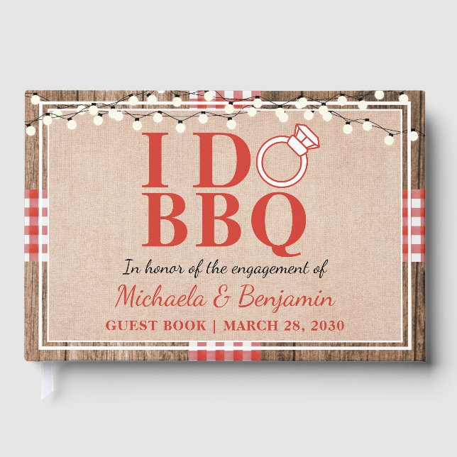 Rustik Bröllopsfest med BBQ Engagemangsfirande Par Gästböcker (Framsida)