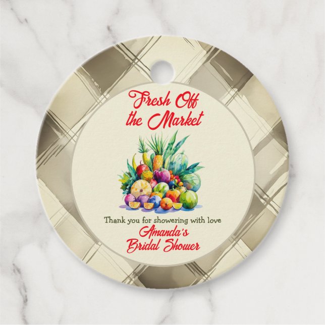 Rustik Bröllopsfest med frukt från marknaden Gåvor Etiketter (Framsida)