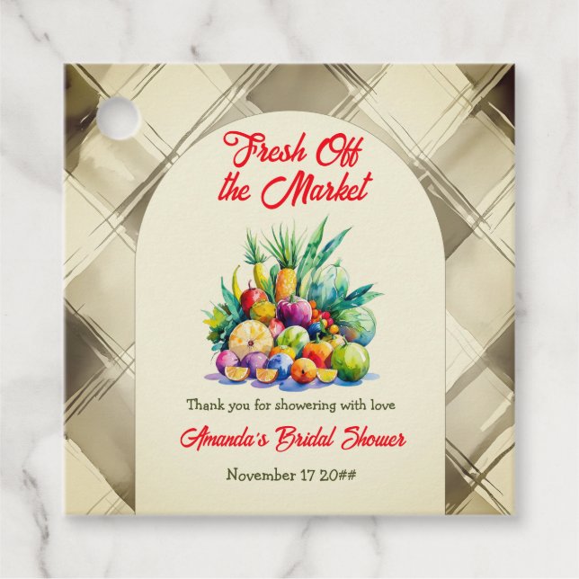Rustik Bröllopsfest med frukt från marknaden Gåvor Etiketter (Framsida)