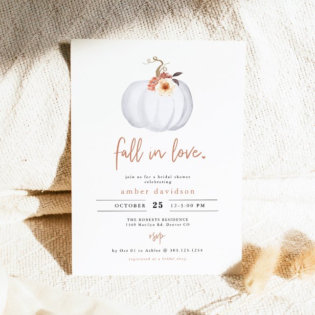 Rustik bröllopsfest med terrakotta och blommande p inbjudningar (Pumpkin Fall In Love Bridal Shower Invitation)