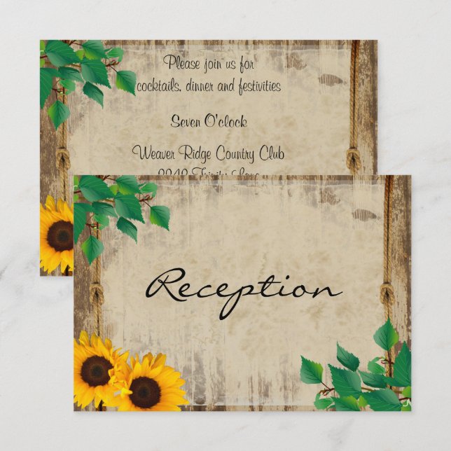 Rustik Bröllopsfest på Lantlig Lada med Solrosor Inbjudningar (Fram/baksida)