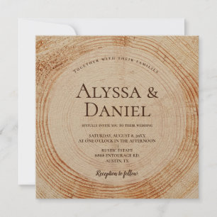 Rustik bröllopsinbjudan med träsnitt och kornstruk inbjudningar