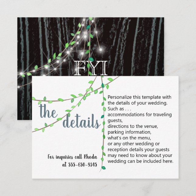 Rustik Bröllopskort med Vinrankor & Ljus Inbjudningar (Fram/baksida)