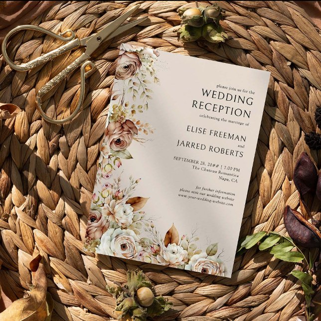 Rustik bröllopsmottagning endast lantlig blomsterd inbjudningar (Wedding Reception Invitation from Rustic Floral Brown Neutral Wedding Collection by Darling & May)