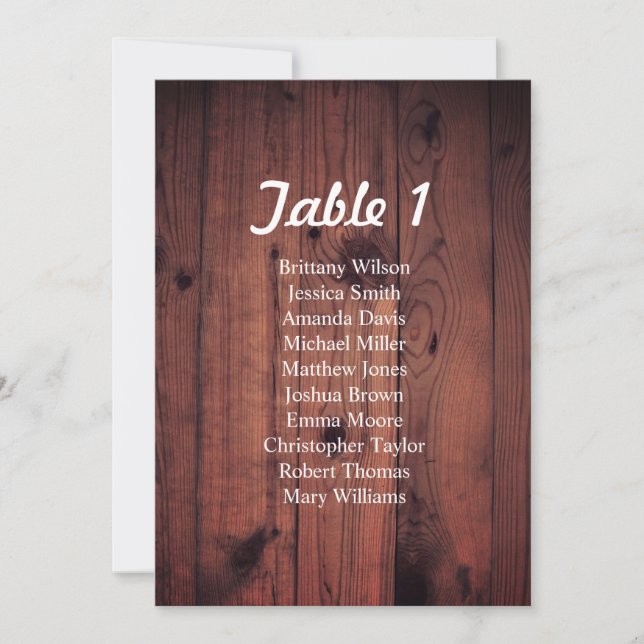 Rustik bröllopsplatskarta. Trä bord plan Inbjudningar (Framsida)