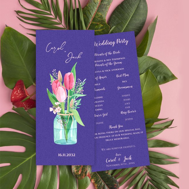 Rustik bröllopsprogramkort i murarvas med blommor inbjudningar (Rustic Mason Jar Floral Wedding Program Card)