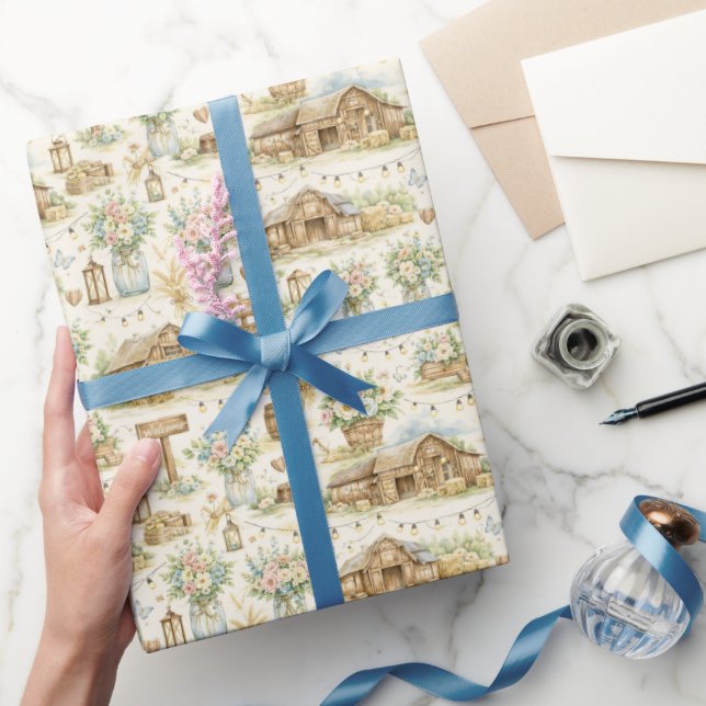 Rustik Bröllopsvattenfärg för Ladaladugård Presentpapper (Gifting)