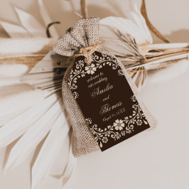 Rustik Brun Beige Blommig Bröllop  Presentetikett