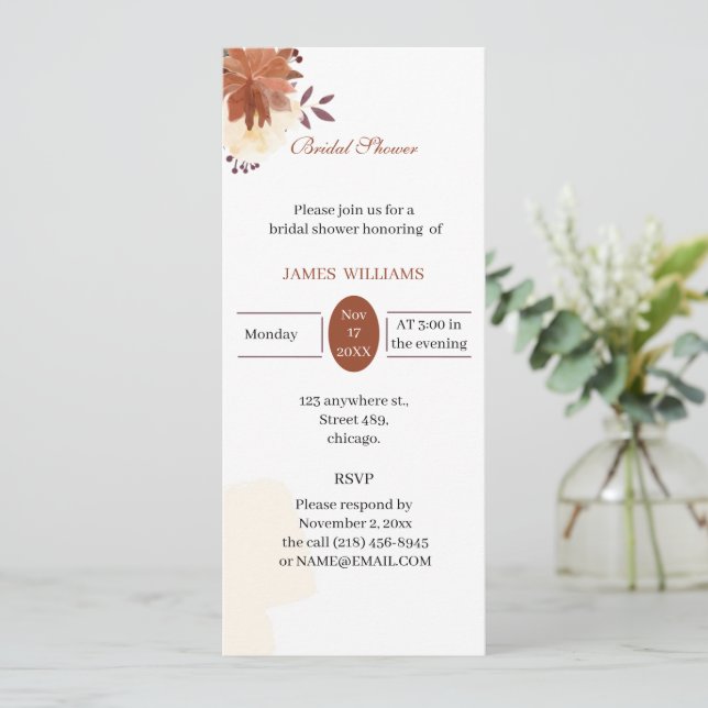 Rustik Brun Blomma Anpassad Bröllopsfest Inbjudningar (Stående Fram)