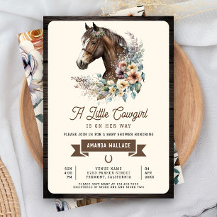 Rustik Brun Blommig Häst Cowgirl Bebis Shower Inbjudningar