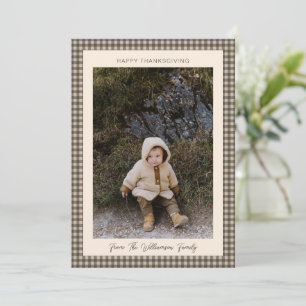 Rustik Brun Gingham Thanksgiving Familjefoto Julkort