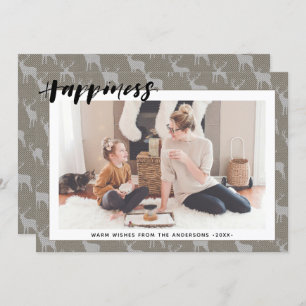 Rustik brun Grått Burlap Enkel skripthAPPINESS Julkort