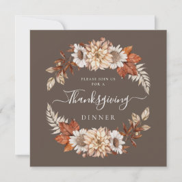 Rustik Brun Höst Blommig Thanksgiving Middag Inbjudningar