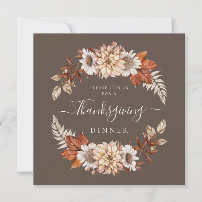 Rustik Brun Höst Blommig Thanksgiving Middag  Inbjudningar (Framsida)