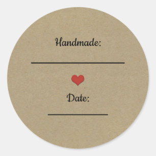 Rustik Brun Kraft Röd Hjärtat Handgjord Konserveri Runt Klistermärke