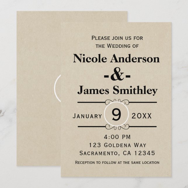 Rustik Brun Kraftpapper Minimalistisk Bröllop Inbjudningar (Fram/baksida)