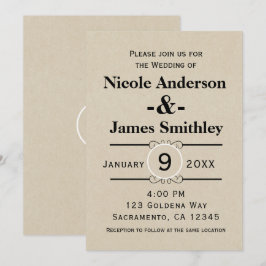 Rustik Brun Kraftpapper Minimalistisk Bröllop Inbjudningar