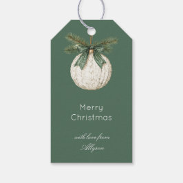 Rustik Brun Kräm Grön Ornament Jul Presentetikett