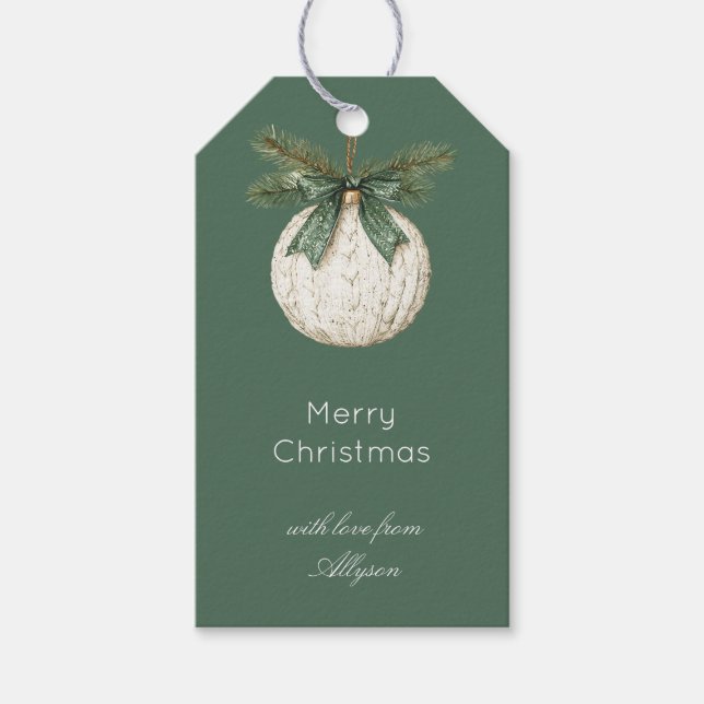 Rustik Brun Kräm Grön Ornament Jul  Presentetikett (Framsidan)