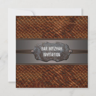 Rustik Brun Läder Brun Bar Mitsva Inbjudningar