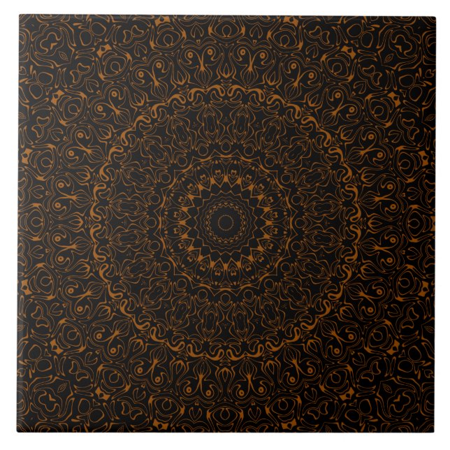 Rustik Brun Mandala med Västerländsk Charm Kakelplatta (Framsidan)