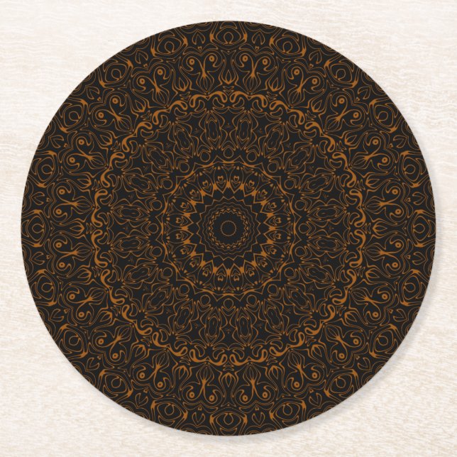 Rustik Brun Mandala med Västerländsk Charm Underlägg Papper Rund (Framsidan)