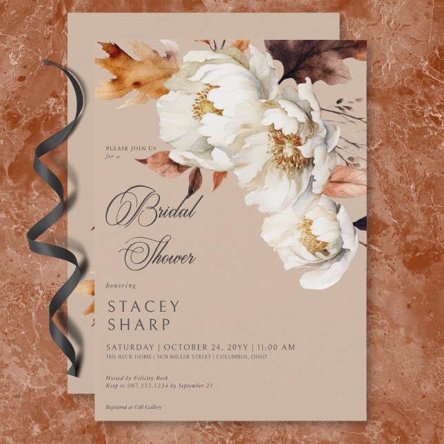 Rustik Brun och Krämgul Höstblomma & Löv Dusch Inbjudningar (Rustic Tan & Cream Fall Floral & Leaves Shower Invitation)