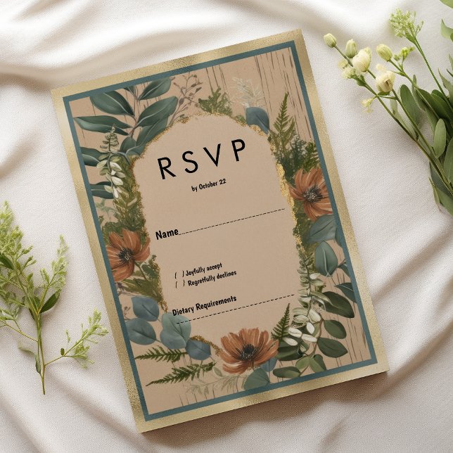 Rustik brun orange guld mynta blommigt OSA Inbjudningar (Rustic brown orange gold mint floral RSVP)