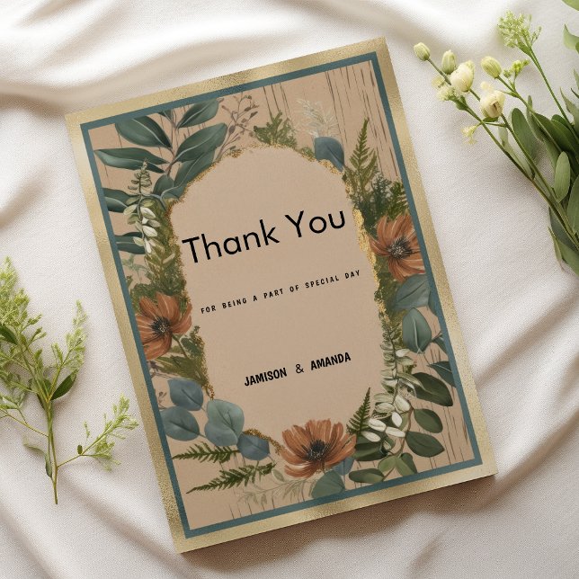 Rustik brun orange guld mynta blommigt Tack Inbjudningar (Rustic brown orange gold mint floral Thank You )